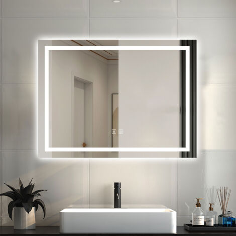 AICA ESPEJO DE BAÑO CON LUZ LED ,80 x 60 cm, espejo con función bluetooth,LED luz con 3 colores brillo ajustable, antivaho,función de memoria agapada