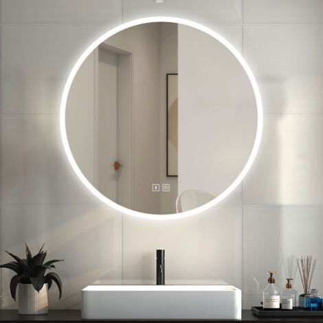 AICA ESPEJO DE BAÑO CON LUZ LED ,80 x 80 cm, espejo con función bluetooth,LED luz con 3 colores brillo ajustable, antivaho,función de memoria agapada