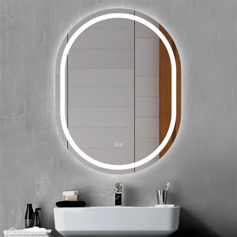 Aica Espejo de baño LED 50×70cm, Bluetooth, antivaho, brillo ajustable