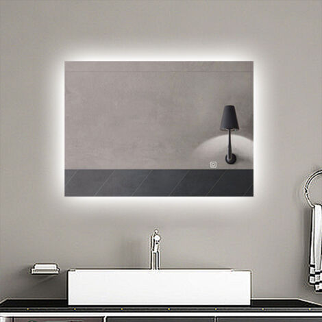 Aica Espejo de baño LED 70 x 50 cm, antivaho, brillo regulable, función memoria