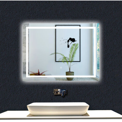 AICA Espejo rectangular de baño,100 x 60cm, con LED tricolores, antivaho, brillo ajustable, memoria agapada
