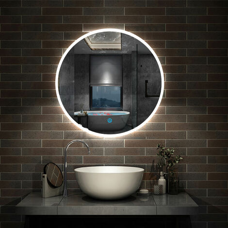 AICA Espejo redondo de baño LED 60cm + antivaho + brillo ajustable