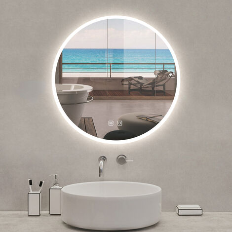 AICA Espejo redondo de baño LED 60cm + antivaho + brillo ajustable