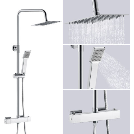 AICA Exposed Square Thermostatic Shower Mixer Twin Head Set