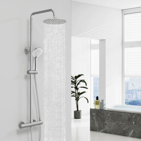 AICA Exposed Thermostatic Shower Mixer Bathroom Twin Head Round Bar Set