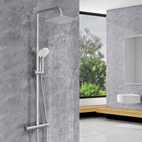 AICA Exposed Thermostatic Shower Mixer Bathroom Twin Head Square