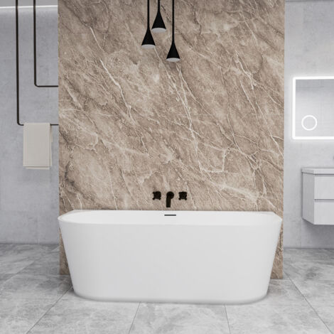 AICA Freistehende Badewanne 170×80cm Oval weiße Acrylwannen, Komplett Set inkl. Wannenträger und Ablauf.