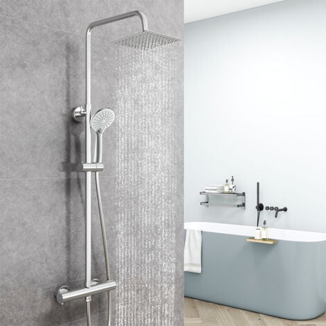 AICA ITALY Colonne Doccia Termostatiche, Sistema Doccia con Miscelatore Termostatico a 38℃, Colonna Doccia in Acciaio Inox con 4 Pollici Doccetta Rotonda Altezza Regolabile 735-1170mm Cromo