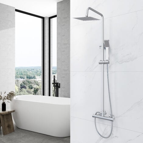AICA ITALY Colonne Doccia Termostatiche, Sistema Doccia con Miscelatore Termostatico a 38℃, Colonna Doccia in Acciaio Inox con 8 Pollici Soffione Quadrato Altezza Regolabile 85-125cm Cromo