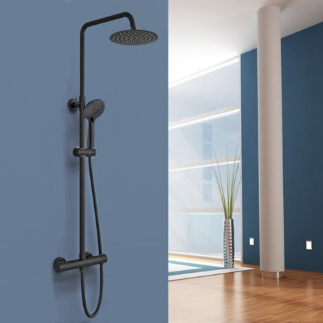 AICA ITALY Kit doccia con termostato 38℃ e deviatore manuale, saliscendi doccia regolabile 73-117cm, nero opaco