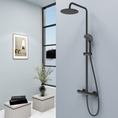 AICA Kit doccia con miscelatore termostatico, soffione in acciaio inox 20x20cm, altezza regolabile 73-115 cm, nero opaco