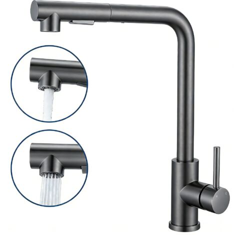 AICA Küchenarmatur Hochdruck Wasserhahn mit Brause Ausziehbar 360° Mischbatterie Spültischarmatur Gunmetal Grey