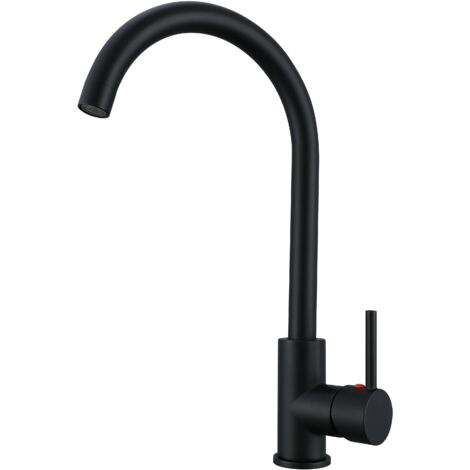 AICA Küchenarmatur Messingkern Einhandmischer 38cm Hochbogen Wasserhahn Küche 360 Grad schwenkbar Schwarz Matt
