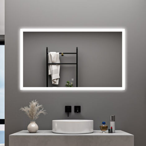 AICA LED SPECCHIO DA BAGNO 100 X 60 CM, LUMINOSITÀ REGOLABILE A 3 COLORI, ANTIAPPANNAMENTO, MEMORIA DI INTERRUZIONE DI CORRENTE