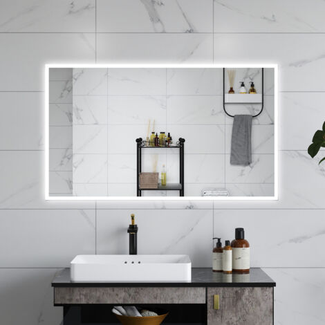 Aica LED SPECCHIO DA BAGNO 100 X 60 CM, LUMINOSITÀ REGOLABILE A 3 COLORI, ANTIAPPANNAMENTO, MEMORIA DI INTERRUZIONE DI CORRENTE