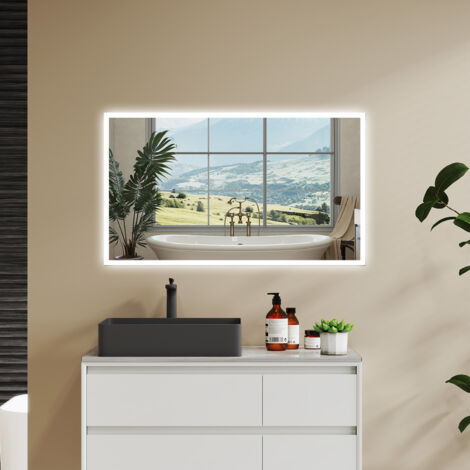 AICA LED SPECCHIO DA BAGNO 120 X 70 CM, LUMINOSITÀ REGOLABILE A 3 COLORI, ANTIAPPANNAMENTO, MEMORIA DI INTERRUZIONE DI CORRENTE