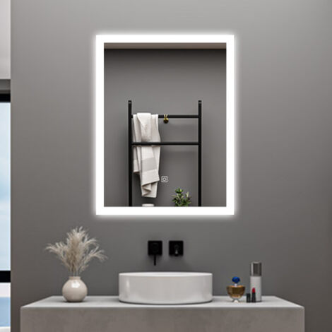 AICA LED SPECCHIO DA BAGNO 50 X 70 CM, LUMINOSITÀ REGOLABILE A 3 COLORI, ANTIAPPANNAMENTO, MEMORIA DI INTERRUZIONE DI CORRENTE