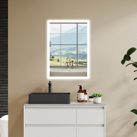 AICA LED SPECCHIO DA BAGNO 50 X 70 CM, LUMINOSITÀ REGOLABILE A 3 COLORI, ANTIAPPANNAMENTO, MEMORIA DI INTERRUZIONE DI CORRENTE