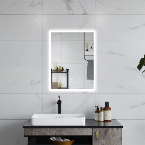 Aica LED SPECCHIO DA BAGNO 50 X 70 CM, LUMINOSITÀ REGOLABILE A 3 COLORI, ANTIAPPANNAMENTO, MEMORIA DI INTERRUZIONE DI CORRENTE