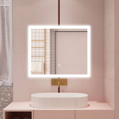 AICA LED SPECCHIO DA BAGNO 90 X 70 CM, LUMINOSITÀ REGOLABILE A 3 COLORI, ANTIAPPANNAMENTO, MEMORIA DI INTERRUZIONE DI CORRENTE