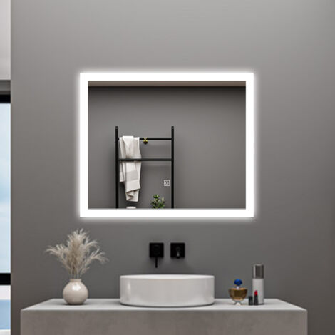 AICA LED SPECCHIO DA BAGNO 90 X 70 CM, LUMINOSITÀ REGOLABILE A 3 COLORI, ANTIAPPANNAMENTO, MEMORIA DI INTERRUZIONE DI CORRENTE
