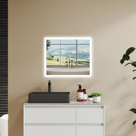 AICA LED SPECCHIO DA BAGNO 90 X 70 CM, LUMINOSITÀ REGOLABILE A 3 COLORI, ANTIAPPANNAMENTO, MEMORIA DI INTERRUZIONE DI CORRENTE