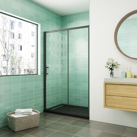 AICA SANITAIRE AICA Mampara de Ducha Frontal Corredera Cristal Templado 5mm Perfil Negro Mate (1060-1100)x1850mm