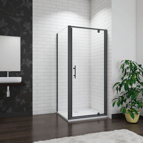 Aica Matt Black Frame 800x1850mm Pivot Shower Door + 900x1850mm Side Panel