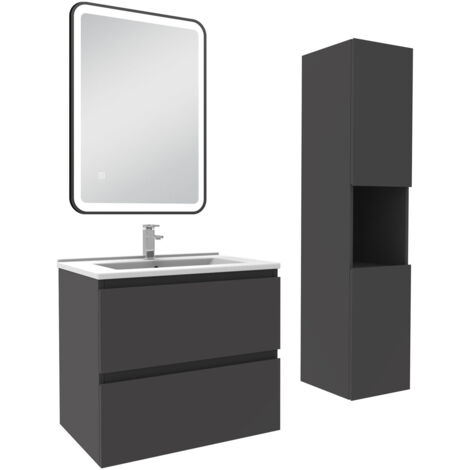 AICA Meuble salle de Bain 60cm avec colonne + miroir 3 couleurs Anthracite