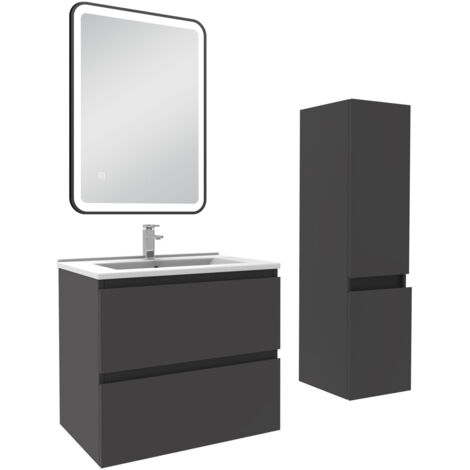 AICA Meuble salle de Bain 60cm simple vasque avec colonne + miroir 3 couleurs Anthracite