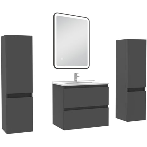 AICA Meubles Salle de Bain 60cm avec colonne + miroir lumineux 3 couleurs Anthracite