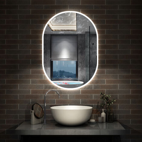 AICA Miroir de salle de bain ovale 45x75cm, mémoire et dimmable et anti-buée, IP44, CE // IP44