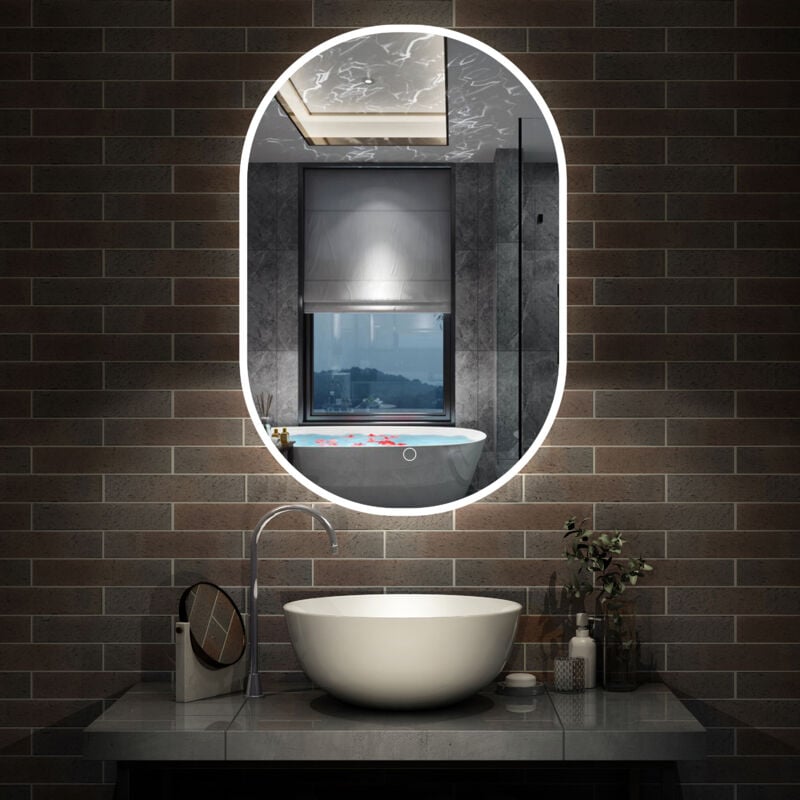 Aica Sanitaire - aica Miroir de salle de bain ovale 60x100cm étanche éclairé 6000k blanc luminosité ajustable avec anti-buée et mémoire