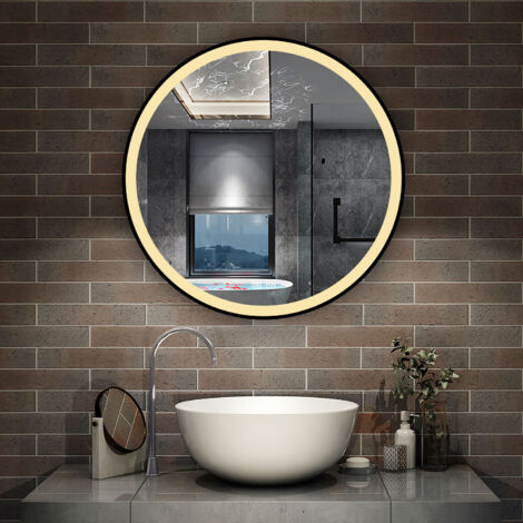 AICA Miroir LED 60cm encadré en aluminium noir tri-couleur dimmable avec anti-buée et mémoire pour salle de bain