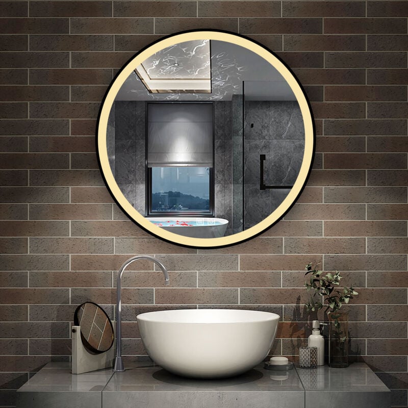 Aica Sanitaire - aica Miroir led 80cm encadré en aluminium noir tri-couleur dimmable avec anti-buée et mémoire pour salle de bain