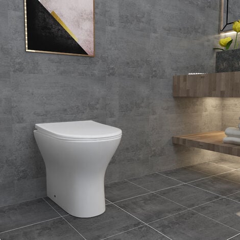 AICA SANITAIRE AICA Modern Back To Wall Toilet Short Projection Soft Close Seat Bathroom WC