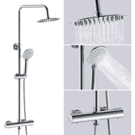 AICA Modern Bathroom Thermostatic Exposed Mixer Shower Twin Head Set Round