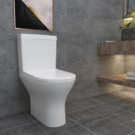 AICA SANITAIRE AICA Modern Close Coupled Toilet Short Projection Soft Close Seat Bathroom WC