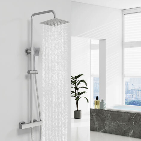 AICA Modern Square Exposed 2 Way Thermostatic Mixer Shower Set Dual Head