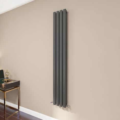 AICA Oval Column Radiator 1600x236mm Central Heating Vertical Double Stylish Anthracite