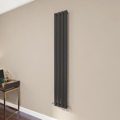 AICA Oval Column Radiator 1600x236mm Central Heating Vertical Single Stylish Black
