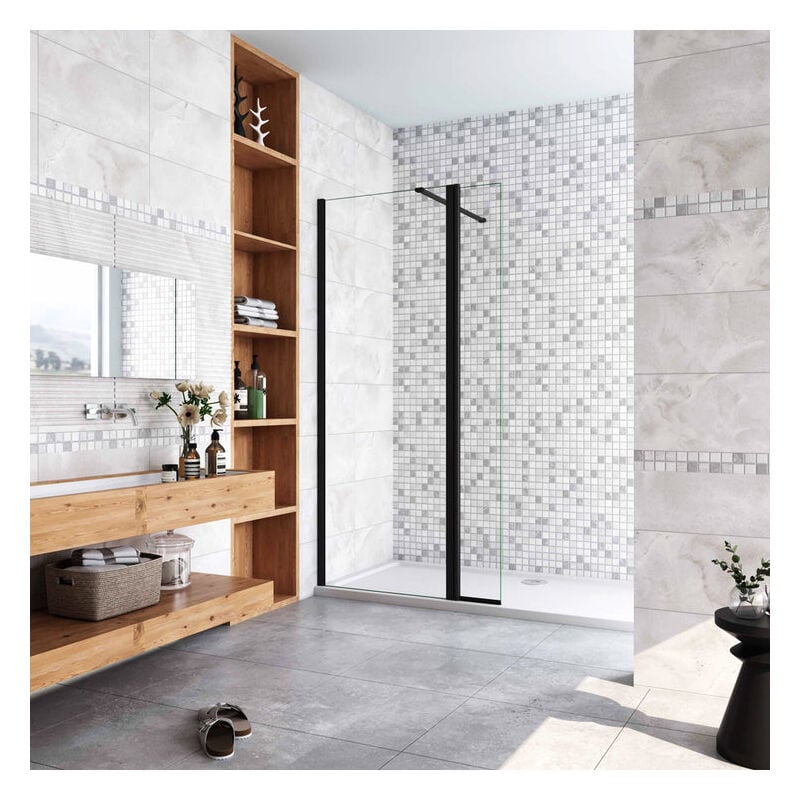 Aica paroi de douche 60+30x200cm paroi de douche à l'italienne avec un retour pivotant 30cm en 8mm verre anticalcaire avec un cadre noir