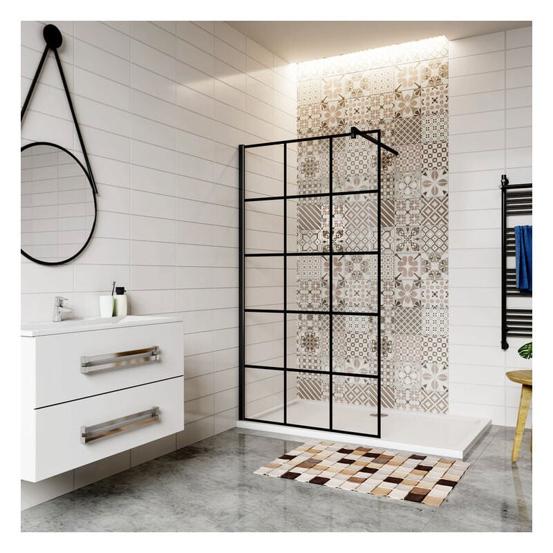 Aica Sanitaire - aica paroi de douche 120x200cm paroi de douche à l'italienne en 8mm verre anticalcaire noir carré