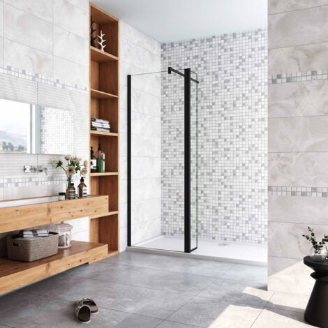 AICA paroi de douche 90+40x200cm paroi de douche à l'italienne avec un retour pivotant 40cm en 8mm verre anticalcaire avec une barre de stabilisation 90cm