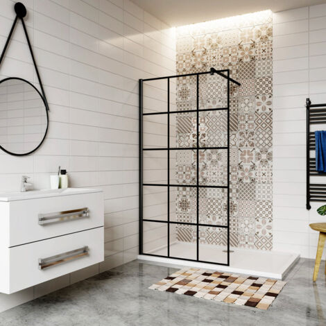 AICA paroi de douche 90x200cm paroi de douche à l'italienne en 8mm verre anticalcaire noir carré
