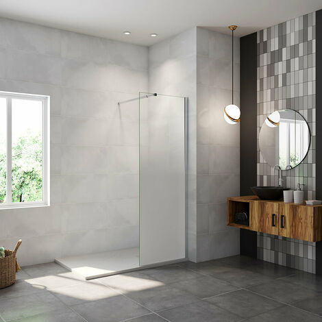 AICA paroi de douche à l'italienne 50x200cm Modèle Brume avec barre de stabilisation 73-120cm en carré Paroi latérale fixe en 8mm verre de sécurité