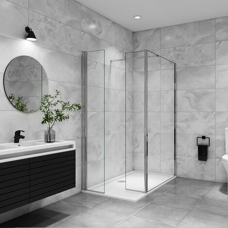 AICA paroi de douche avec retour pivotant 140+40x200cm avec une barre extensible paroi de douche pivotante 45x200cm verre 8mm securit anticalcaire