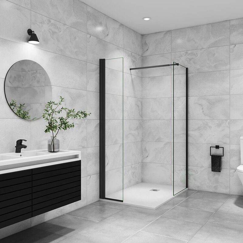 Aica Sanitaire - aica paroi de douche à l'italienne 50x200cm avec une barre de fixation paroi de douche pivotante 45x200cm profil noir