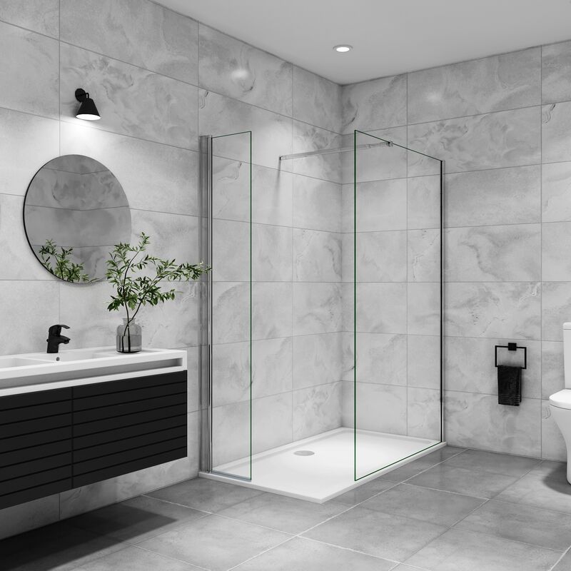 Aica paroi de douche à l'italienne 120x200cm avec une barre de fixation paroi de douche pivotante 45x200cm verre 8mm securit anticalcaire