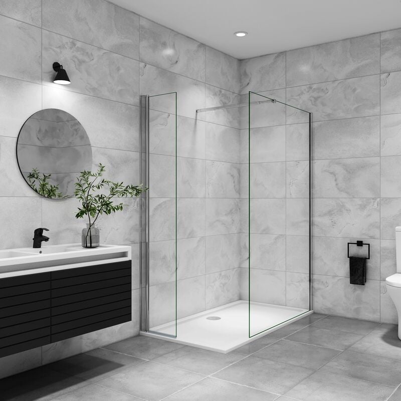 Aica paroi de douche à l'italienne 100x200cm avec une barre de fixation paroi de douche pivotante 45x200cm verre 8mm securit anticalcaire